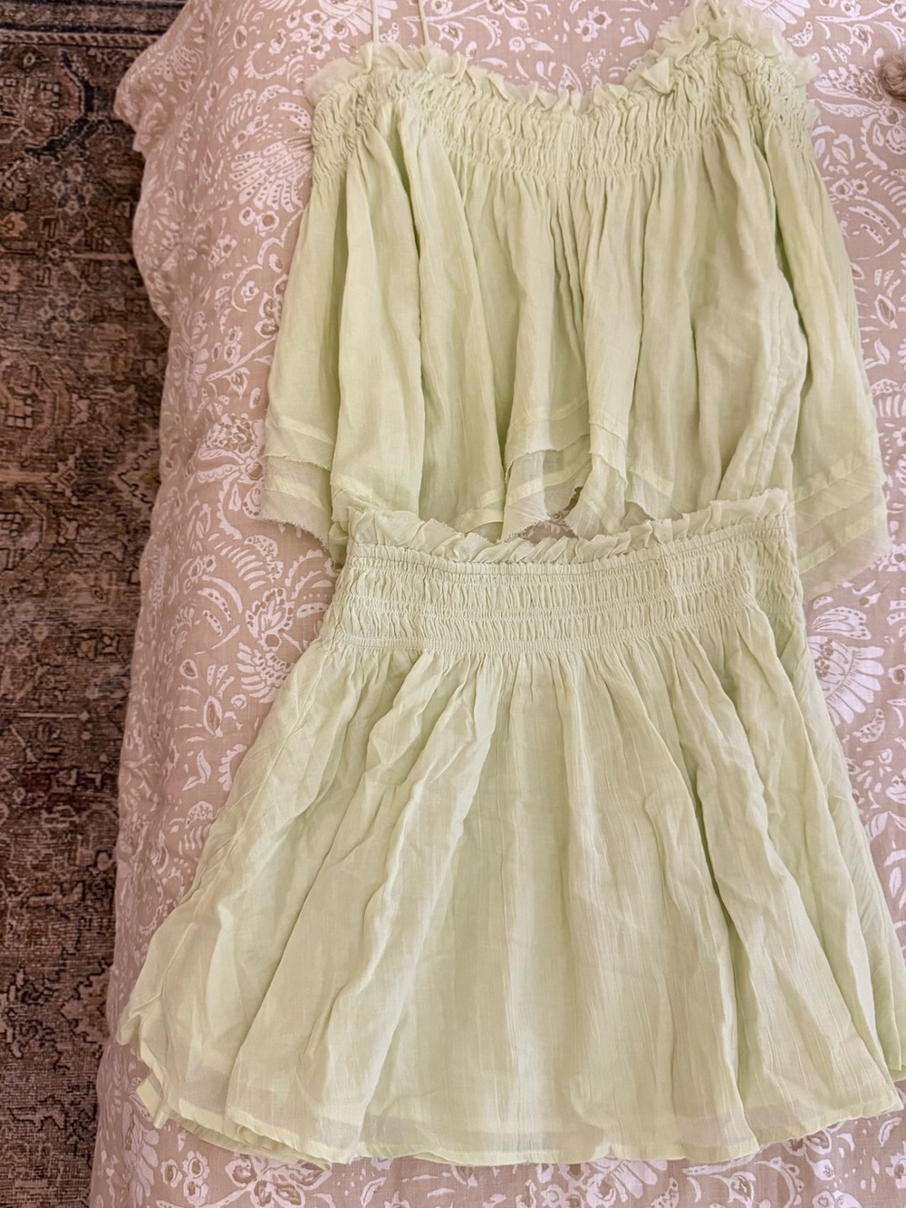 Free People Light Green Smocked skirt and tank set